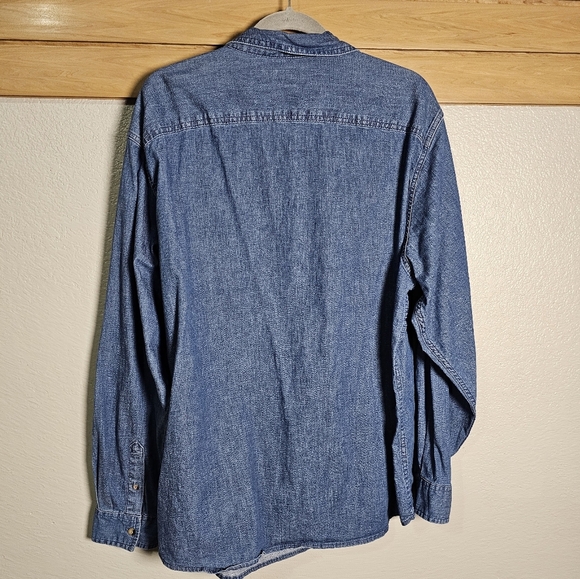 Men's Wrangler Denim Button Up Medium Blue with Flap Breast Pockets XL - Picture 5 of 12